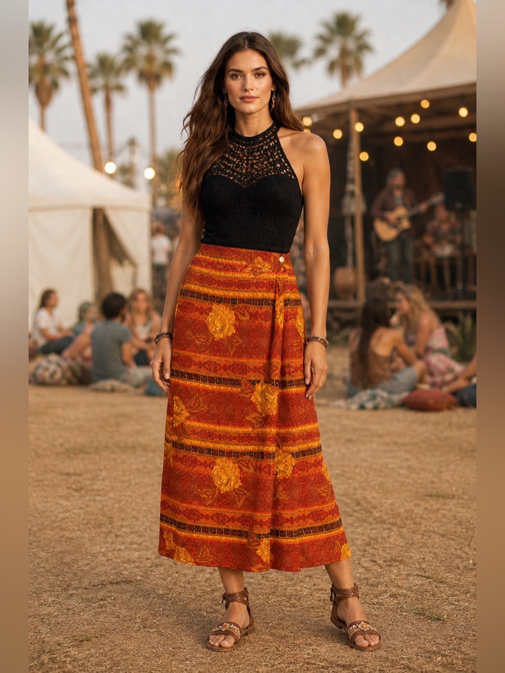 Elegant Dark Floral Maxi Skirt in Red and Gold 16W